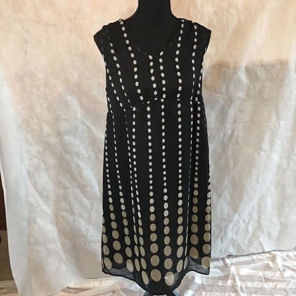 Apt 9 size 6 easy care dress beige black polka dot - Picture 1 of 5